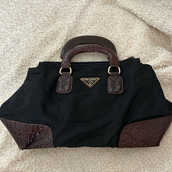 Prada Croc embossed trim satchel - Picture 1 of 8